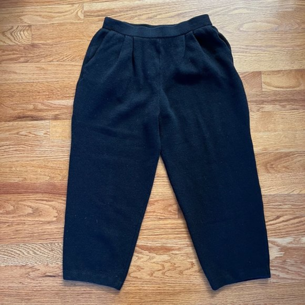 St. John Basics Santana‎ Knit Cropped Pants Womens 2 Black Pockets Pull On EUC